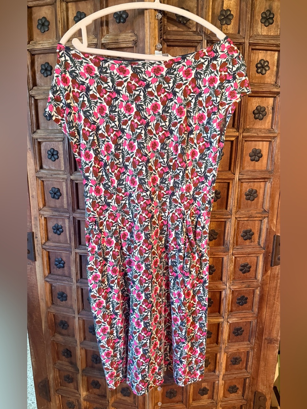 Floral Pink & Green Short Sleeve Midi Dress